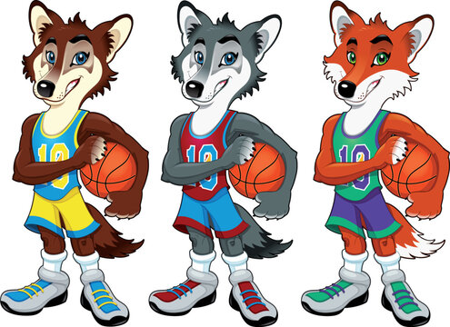 Basketball mascots. Funny cartoon and vector isolated characters