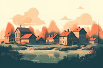 Naklejka na ściany i meble suburban area with cozy houses illustration