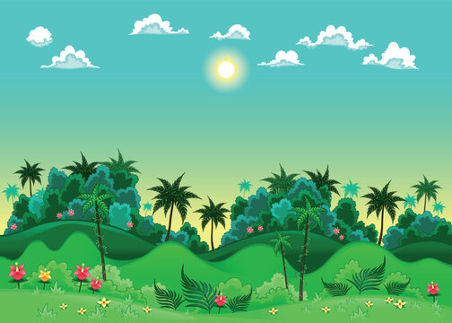 Green forest. Vector illustration. The sides repeat seamlessly for a possible, continuous animation.