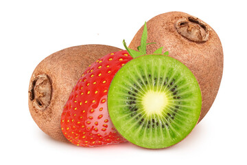 Strawberry and kiwi on an isolated white background.