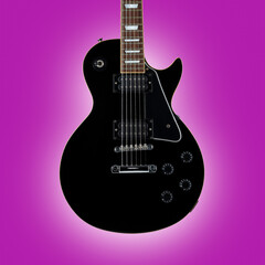 Black guitar isolated on pink eclipse background