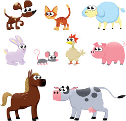 Obraz na płótnie Canvas Farm animals. Funny cartoon and vector isolated characters.