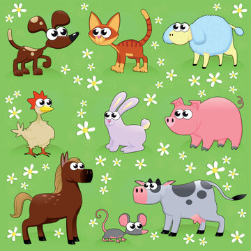 Farm animals. Funny cartoon and vector isolated characters.