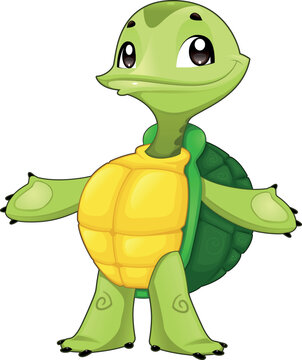 Baby turtle. Funny cartoon and vector isolated character