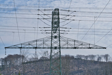 power line high voltage tower, closeup