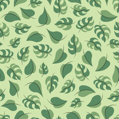 Green Tropical Leaves Seamless Vector Repeat Pattern