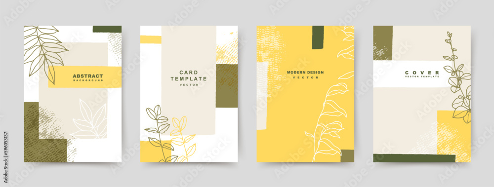 Canvas Prints modern abstract backgrounds with floral minimal elements and geometric textured shapes. trendy desig