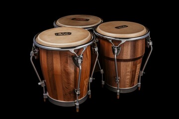 PNG with transparent background featuring percussion drums, including bongos. Generative AI