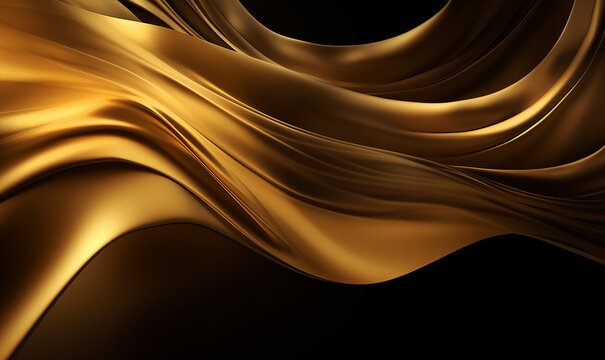 sfondo astratto materico con onde sinuose di seta 3d, sfumature d'oro, creato con ai