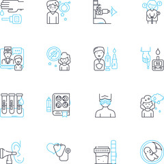 Medical oversight linear icons set. Supervision, Management, Governance, Oversight, Control, Regulation, Authorisation line vector and concept signs. Certification,Accreditation,Monitoring outline