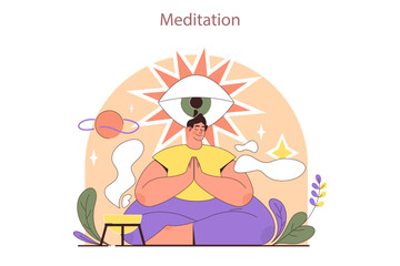 International yoga day. Man in a sportswear meditating in lotus position.