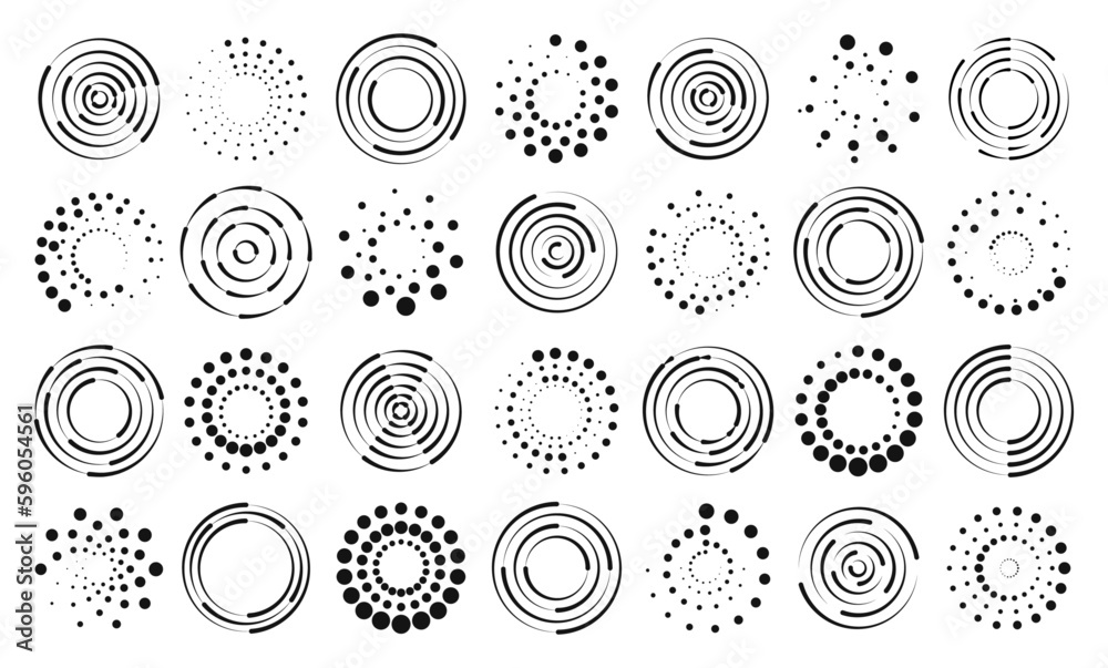 Aufkleber speed lines circle frames. round swirl and curves movement spiral symbols. technology round logo. bl