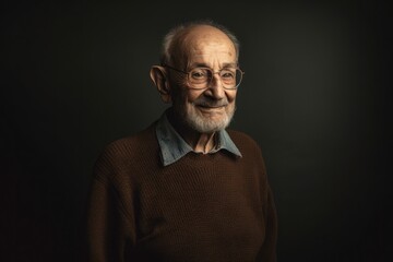 Fototapeta premium Portrait of an old man with glasses on a dark background.