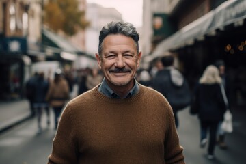 Naklejka premium Portrait of a smiling middle-aged man in the city street