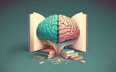 Human brain with flowers, mental health concept, creative mind