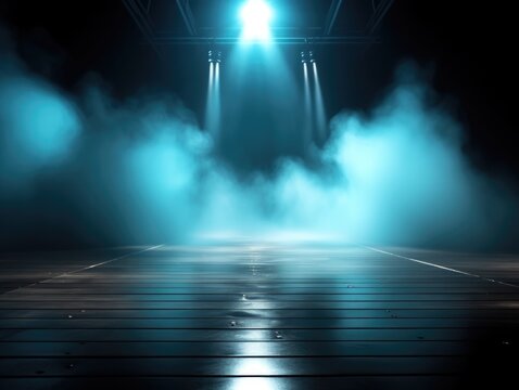 stage background with spotlight, solo blue color light generative ai