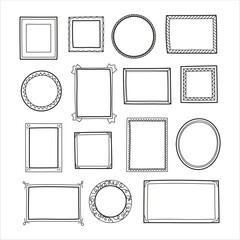Hand drawn frames set isolated on white. Cartoon style vector collection. - 596056303