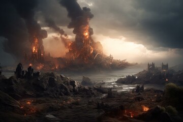 Illustration of apocalypse on earth planet. Generative AI
