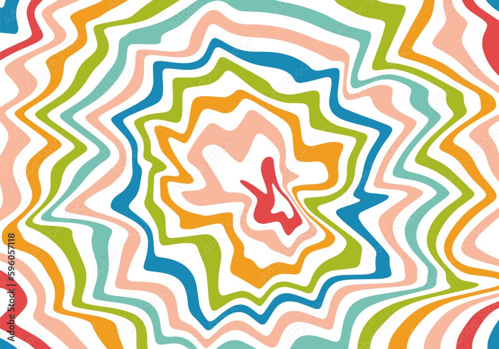 Leinwandbilder Set of Wavy Colorful Seamless Patterns in Retro Style. Abstract Vector Textures in 1970 Hippie Aesthetics