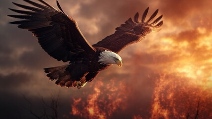 Bald Eagle flying in the sky.generative ai