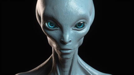 Obraz premium artificial intelligence robot with blue eyes on black background.generative ai