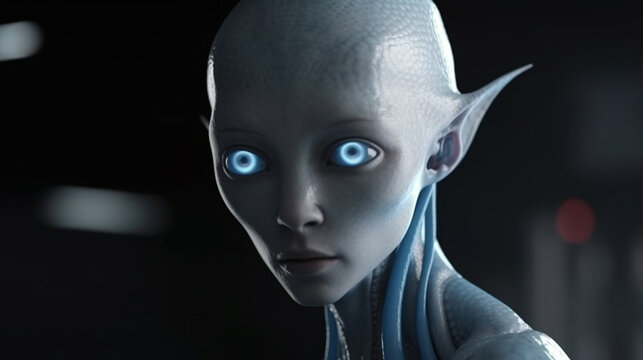  artificial intelligence robot with blue eyes on black background.generative ai