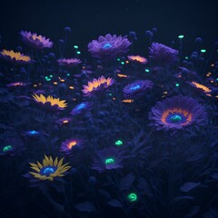 Fototapeta na wymiar fluorescent flowers that glow at night