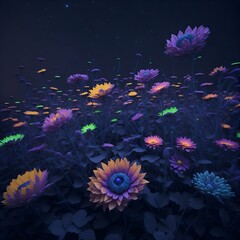 Fototapeta na wymiar beautiful flowers glowing in the dark