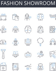 Fashion showroom line icons collection. Synergy, Collaboration, Integration, Partnership, Cooperation, Fusion, Unity vector and linear illustration. Merge,Teamwork,Coordination outline signs set