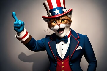 Cat in usa flag hat pointing you like uncle sam. Generative AI - obrazy, fototapety, plakaty