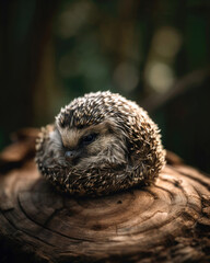 hedgehog on a wooden stump