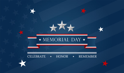 Memorial Day with star in national flag colors. Honoring All Who Served. National american holiday illustration. Vector Memorial day greeting card