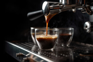 Stylish coffee appliance brewing a rich and flavorful cup of coffee, with its stainless-steel body adding a touch of elegance to your kitchen. AI Generative