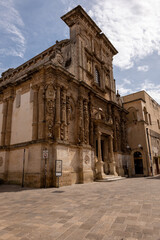 Fototapeta na wymiar Nardò view of the main facade of a Baroque church. Puglia. Salento. Lecce.