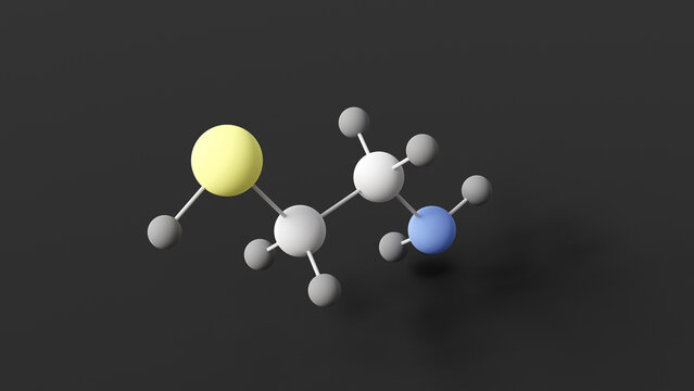 cysteamine molecule, molecular structure, renal-urologic agent, ball and stick 3d model, structural chemical formula with colored atoms
