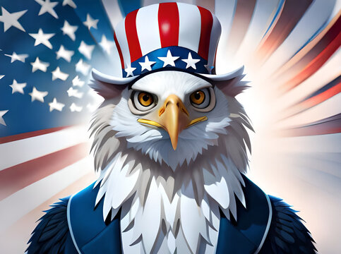 Eagle in usa flag hat pointing you like uncle sam. Generative AI