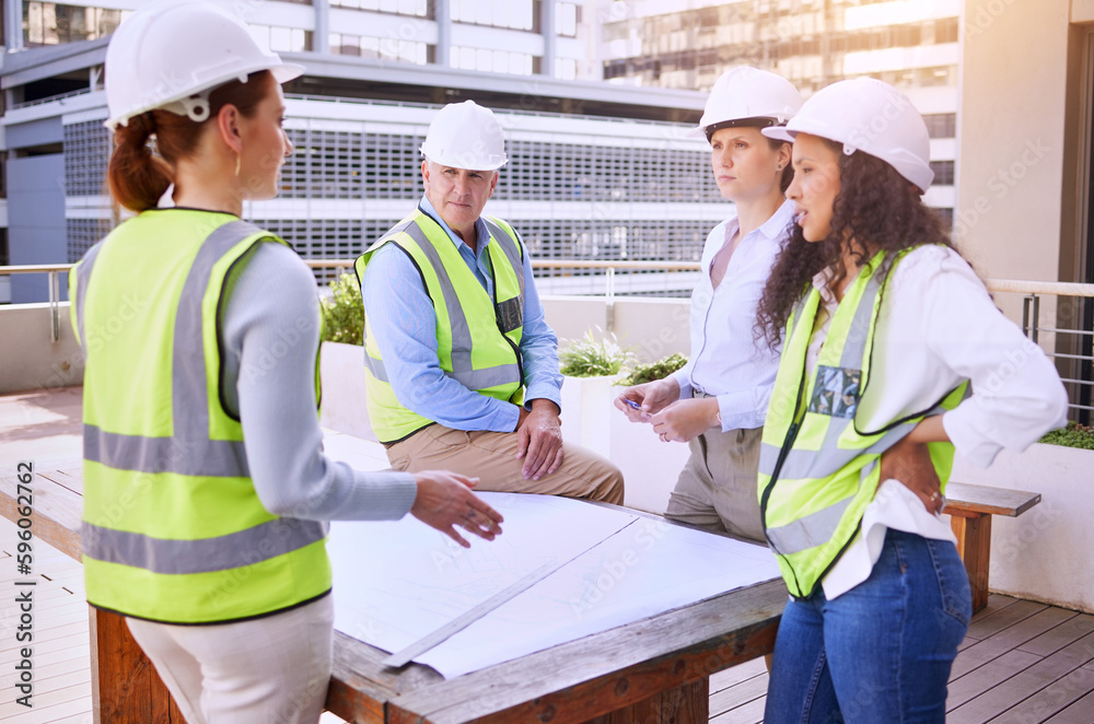 Poster communication is important in the construction industry. a group of construction workers looking ove