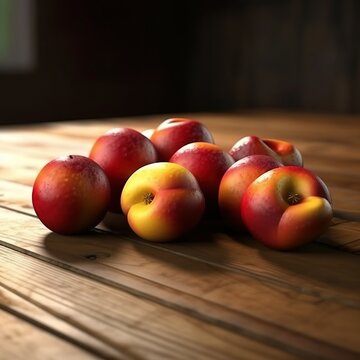 Nectarines on a wooden table, close-up