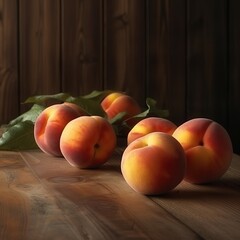 Peaches on a wooden table, close-up