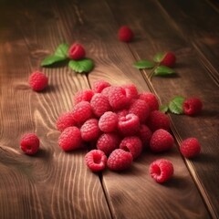 Raspberries on a wooden table, close-up