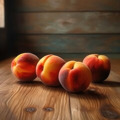Fototapeta na wymiar Peaches on a wooden table, close-up