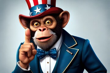 Monkey in usa flag hat pointing you like uncle sam. Generative AI