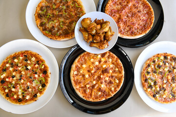 Delicious mixed pizza with rich content. Menu concept of choice and diversity. Karisik pizza