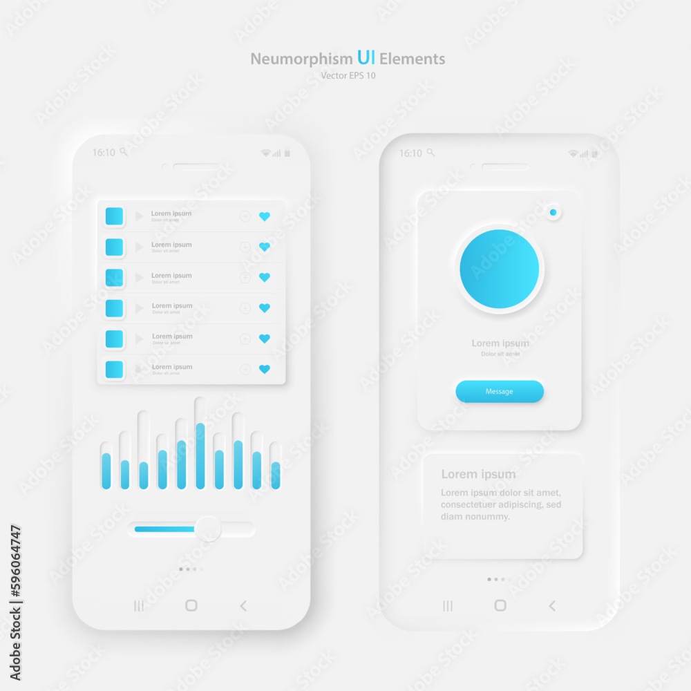 Poster user interface elements for a mobile application. the layout of the phone screen and a set of user i