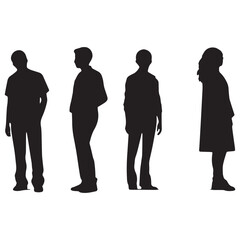 silhouettes of people illustration. group of people silhouette. Vector silhouettes of men and a women, a group of standing and walking business people
