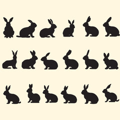 set of animals silhouettes. rabbit silhouette set. bunny silhouette.