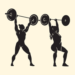 bodybuilder with barbell vector illustration. person lifting weights silhouette.