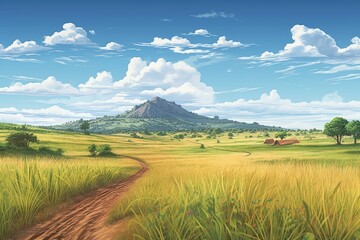 Obraz premium Idyllic Summer Plains Landscape with Good Weather, Generated by AI