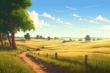 Fototapeta premium Idyllic Summer Plains Landscape with Good Weather, Generated by AI