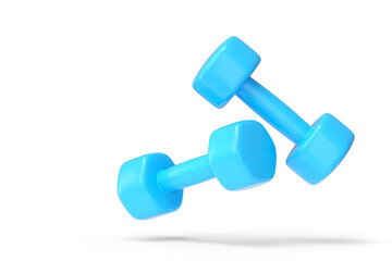 Pair of rubber blue dumbbells isolated on white background